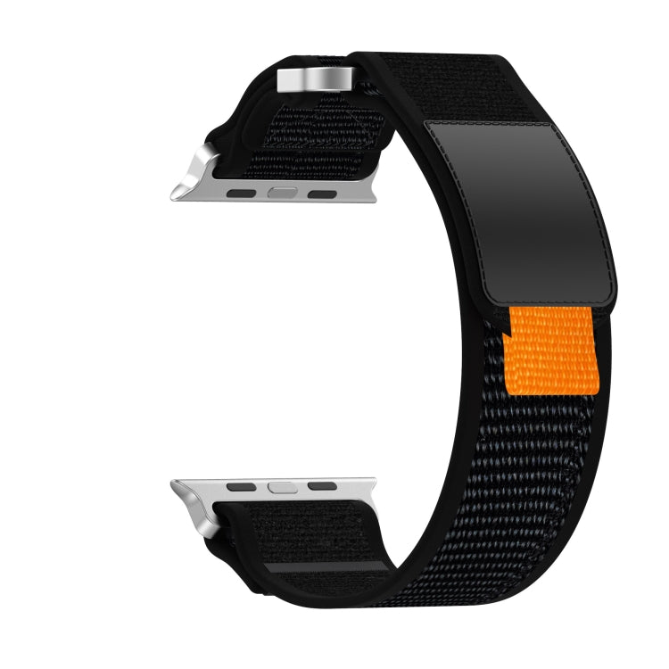 For Apple Watch Series 7 45mm Double Hook and Loop Faster Nylon Watch Band(Black)