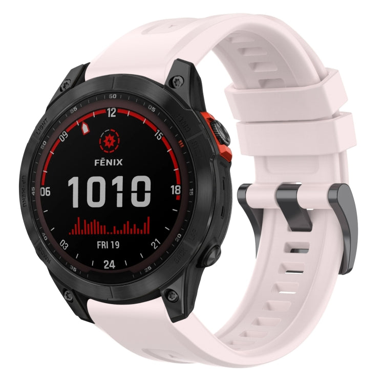 Compatible with Garmin Fenix 7 Solar / Sapphire Solar Solid Color Black Buckle Silicone Quick Release Watch Band(Pink)