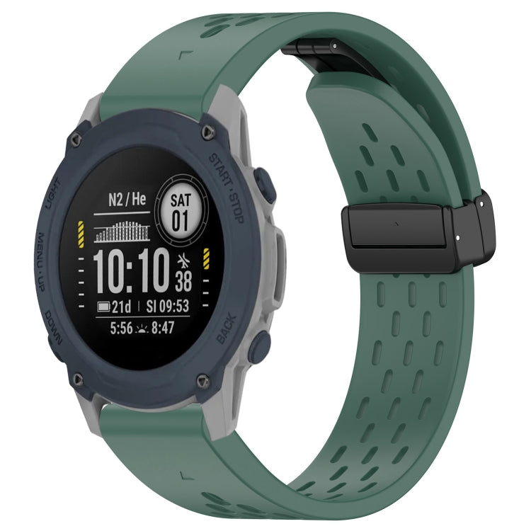 Compatible with Garmin Descent G1 22mm Holes Magnetic Folding Buckle Silicone Watch Band(Dark Green)