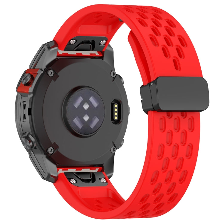 Compatible with Garmin Epix Gen2 / Epix Pro Gen2 47mm Holes Magnetic Folding Buckle Silicone Watch Band(Red)