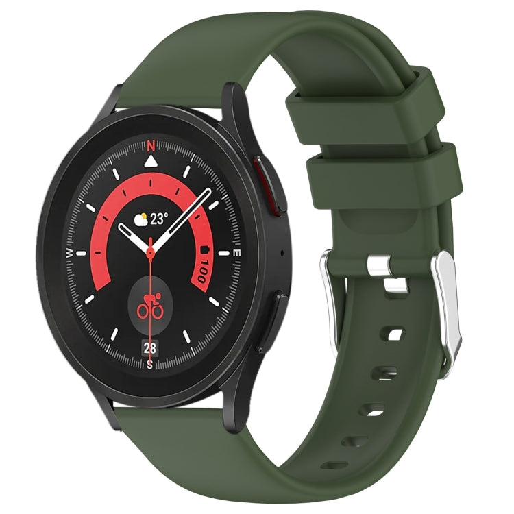 For Samsung Galaxy Watch 5 Pro 45mm 20mm Smooth Solid Color Silicone Watch Band(Army Green)