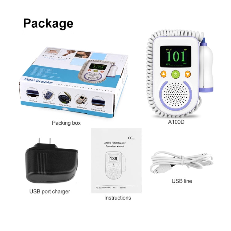 A100D Digital Fetal Doppler Ultrasound Sound Baby Heartbeat Detector Monitor Rechargeable Prenatal Pocket Fetal Doppler Stethoscope