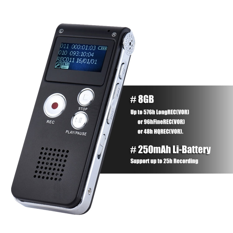 SK-012 8GB Voice Recorder USB Professional Dictaphone Digital Audio With WAV MP3 Player VAR Function Record(Grey)