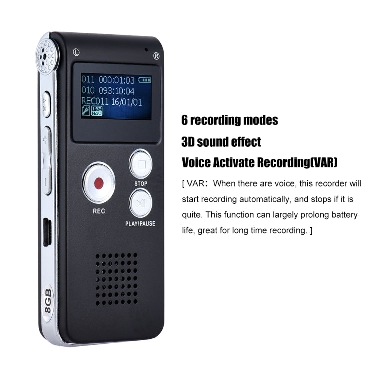 SK-012 8GB Voice Recorder USB Professional Dictaphone Digital Audio With WAV MP3 Player VAR Function Record(Grey)