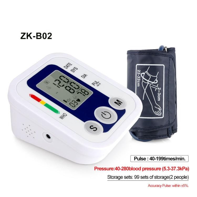 ZK-B02 Automatic Digital Upper Arm Blood Pressure Monitor Sphygmomanometer Pressure Gauge Heart Beat Rate Meter Tonometer Pulsometer