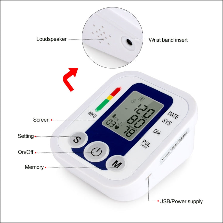 ZK-B02 Automatic Digital Upper Arm Blood Pressure Monitor Sphygmomanometer Pressure Gauge Heart Beat Rate Meter Tonometer Pulsometer