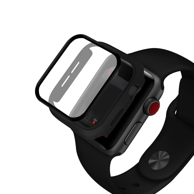 ENKAY Hat-prince Full Coverage PC Case + Tempered Glass Protector for Apple Watch Series 5 / 4 44mm(Black)