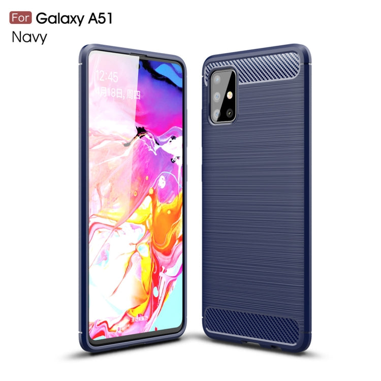 For Galaxy A51 Brushed Texture Carbon Fiber TPU Case(Navy Blue)