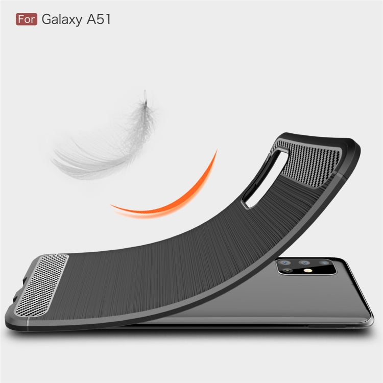 For Galaxy A51 Brushed Texture Carbon Fiber TPU Case(Navy Blue)