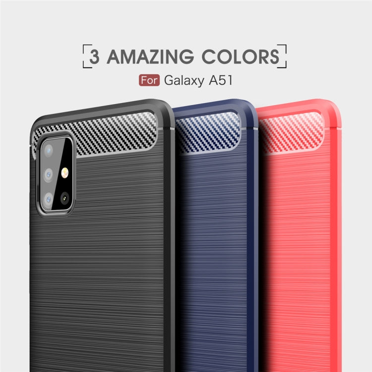 For Galaxy A51 Brushed Texture Carbon Fiber TPU Case(Navy Blue)