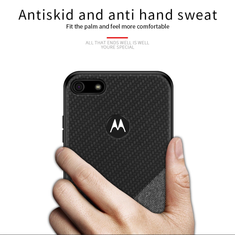 For Motorola Moto E6 Play PINWUYO Rong Series Shockproof PC + TPU+ Chemical Fiber Cloth Protective Cover(Blue) - Motorola Cases by PINWUYO | Online Shopping South Africa | PMC Jewellery | Buy Now Pay Later Mobicred