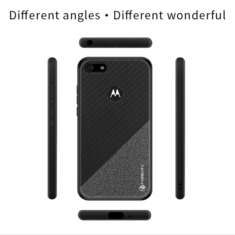 For Motorola Moto E6 Play PINWUYO Rong Series Shockproof PC + TPU+ Chemical Fiber Cloth Protective Cover(Blue) - Motorola Cases by PINWUYO | Online Shopping South Africa | PMC Jewellery | Buy Now Pay Later Mobicred