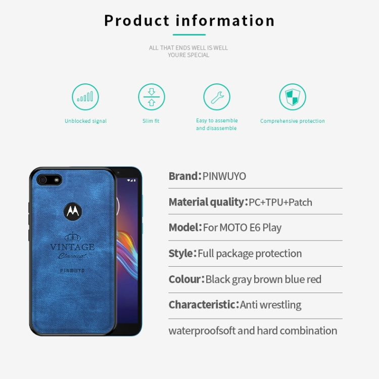For Motorola Moto E6 Play PINWUYO Zun Series PC + TPU + Skin Waterproof And Anti-fall All-inclusive Protective Shell(Brown) - Motorola Cases by PINWUYO | Online Shopping South Africa | PMC Jewellery | Buy Now Pay Later Mobicred