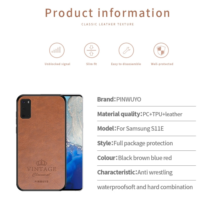 For Galaxy S20 PINWUYO Pin Rui Series Classical Leather, PC + TPU + PU Leather Water-resistant And Anti-fall All-inclusive Protective Shell(Brown)