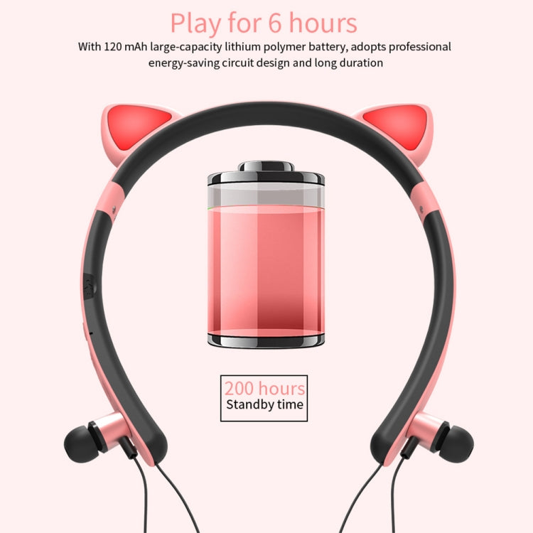 ZW29 Cat Ear Stereo Sound HIFI Fashion Outdoor Portable Sports Wireless Bluetooth Headset with Mic & LED Light Glowing(Pink)