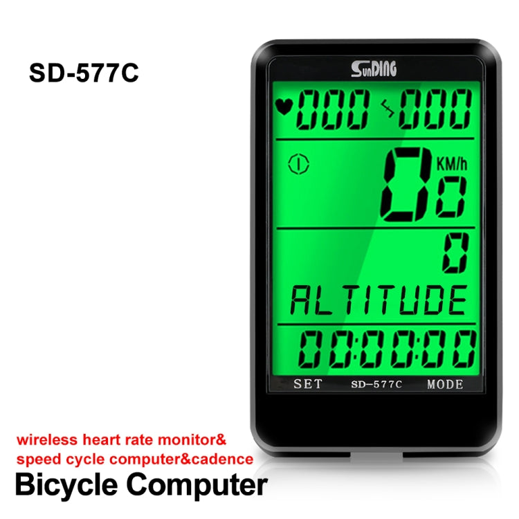 SUNDING SD-577C Cycling Computer LCD Backlight Water-resistant Wireless Stopwatch MTB Bike Odometer Stopwatch Bicycle Speedometer