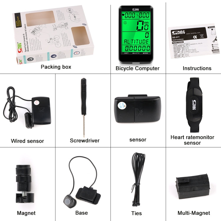 SUNDING SD-577C Cycling Computer LCD Backlight Water-resistant Wireless Stopwatch MTB Bike Odometer Stopwatch Bicycle Speedometer