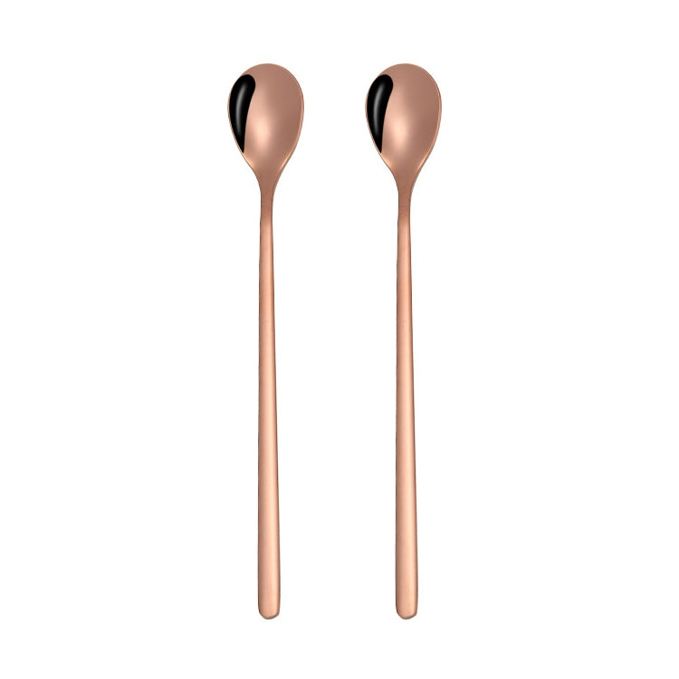 2 PCS Stainless Steel Spoon Creative Coffee Spoon Bar Ice Spoon Gold Plated Long Stirring Spoon, Style:Round Spoon, Color:Rose Gold