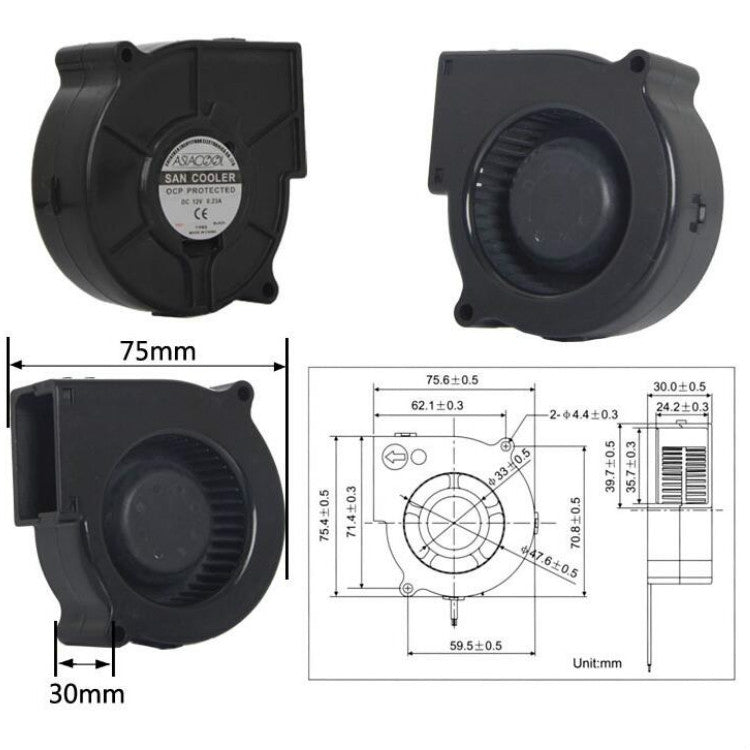 ASIACOOL Silent Turbo Blower Fan, Specification:7530 12V - Range Hood Parts by PMC Jewellery | Online Shopping South Africa | PMC Jewellery | Buy Now Pay Later Mobicred