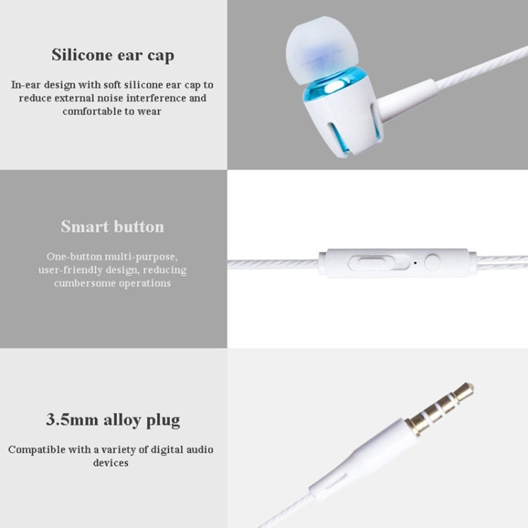 3.5mm Wired Earphone Earbuds Stereo Sound Metal Bass Headset with Mic for Smart Phone(Blue)