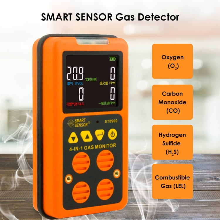 ST8900 4 in 1 Toxic Gas CO Carbon Monoxide Detector Hydrogen Sulfide H2S Oxygen Combustible Gas Test LCD Display Monitor, Sound Light Vibration Alarm, CN Plug - free shipping - PMC TechLife - Order now!