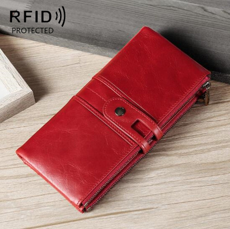 Ladies Genuine Leather Long Wallet Anti-theft Card Bag Multifunctional Clutch Bag(Red) - free shipping - PMC Jewellery - Order now!