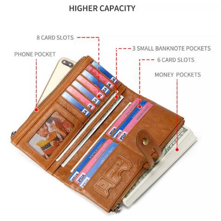 Ladies Genuine Leather Long Wallet Anti-theft Card Bag Multifunctional Clutch Bag(Brown) - free shipping - PMC Jewellery - Order now!