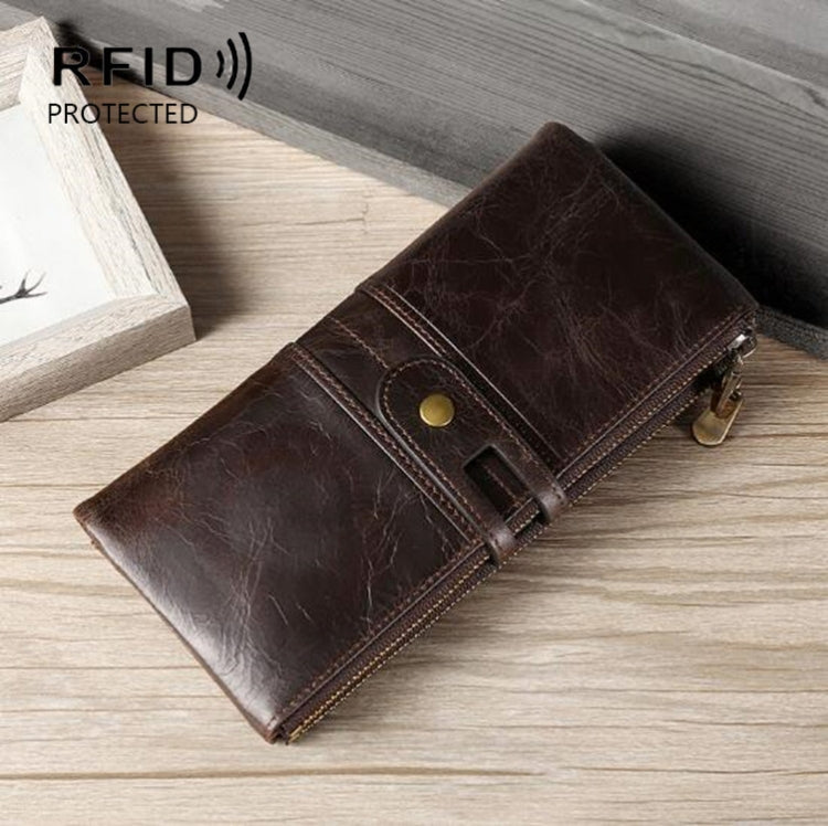 Ladies Genuine Leather Long Wallet Anti-theft Card Bag Multifunctional Clutch Bag(Coffee) - free shipping - PMC Jewellery - Order now!