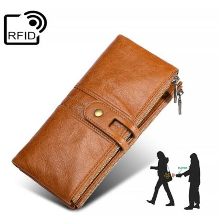 Ladies Genuine Leather Long Wallet Anti-theft Card Bag Multifunctional Clutch Bag(Coffee)