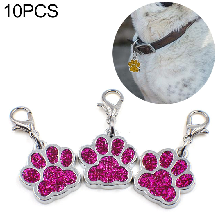 10 PCS Enamel Cat Dog Bear Paw Prints Key Chain Jewelry Making(Hot Pink)