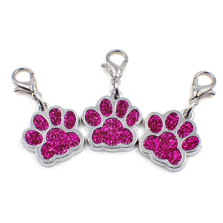 10 PCS Enamel Cat Dog Bear Paw Prints Key Chain Jewelry Making(Hot Pink)