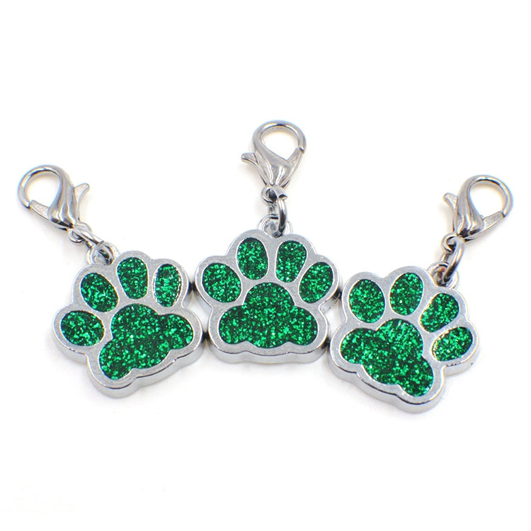 10 PCS Enamel Cat Dog Bear Paw Prints Key Chain Jewelry Making(Dark Green)