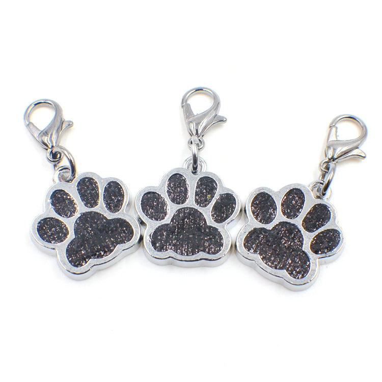 10 PCS Enamel Cat Dog Bear Paw Prints Key Chain Jewelry Making(Black)