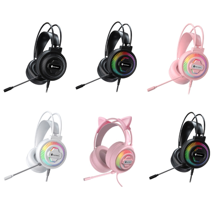 PANTSAN PSH-400 USB Computer Head-Mounted Luminous RGB Wired Headset, Specification:3.5mm Pink+Cat Ear