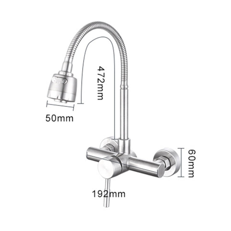 Stainless Steel Material Wall Mounted Kitchen Sink Mixer Faucet Free Rotation Hose Water Tap - Faucets & Accessories by PMC TechLife | Online Shopping South Africa | PMC TechLife