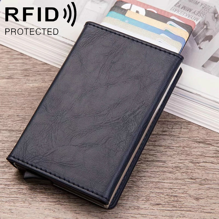 Magnetic RFID Bag Multifunctional Aluminum Automatic Pop-up Credit Card Package(Blue)