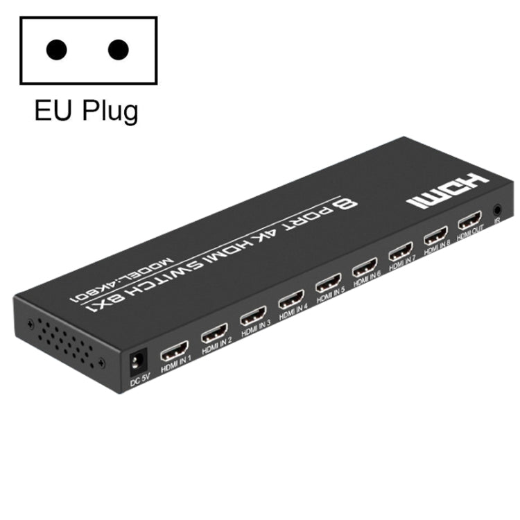 FJGEAR FJ-4K801 4K 8 In 1 Out HDMI HD Video Switcher, Plug Type:EU Plug(Black) - free shipping - PMC Jewellery - Order now!