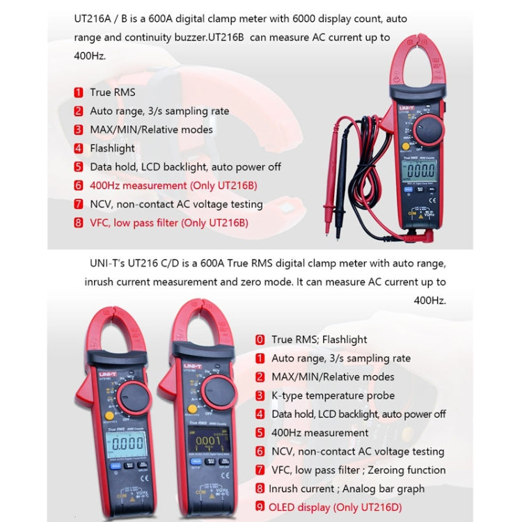 UNI-T UT216B 600A Digital Clamp Meter AC DC Voltage Detector - free shipping - PMC Jewellery - Order now!