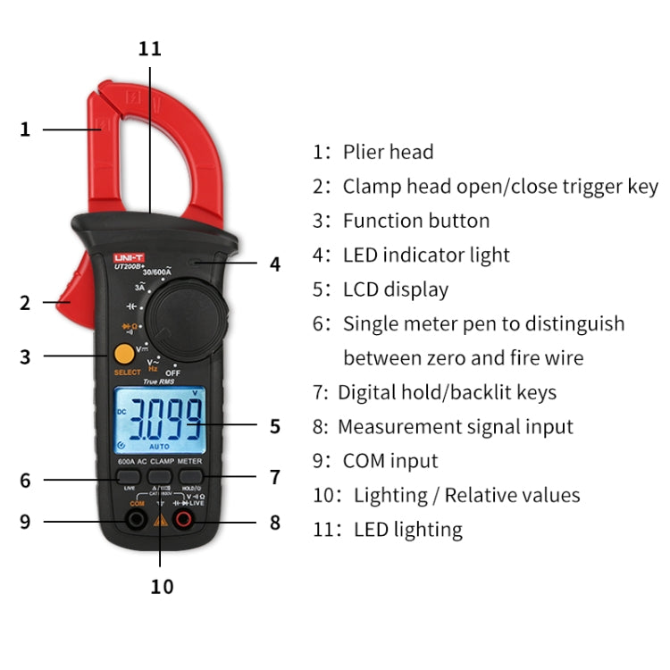 UNI-T UT200B+ 600A Digital Clamp Multimeter AC/DC Voltage Detector Frequency Resistance Tester