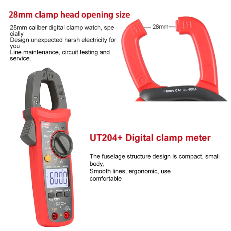 UNI-T UT204+ 600A Digital Clamp Meter AC DC Voltage Detector