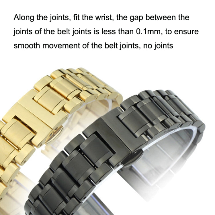 19mm Steel Bracelet Butterfly Buckle Five Beads Unisex Stainless Steel Solid Watch Strap, Color:Silver