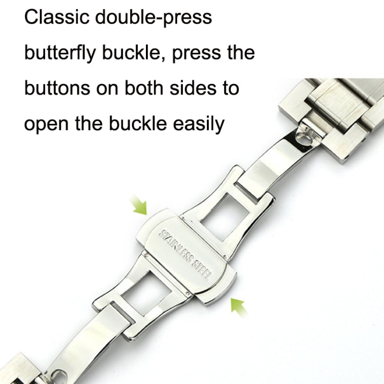 13mm Steel Bracelet Butterfly Buckle Five Beads Unisex Stainless Steel Solid Watch Strap, Color:Silver