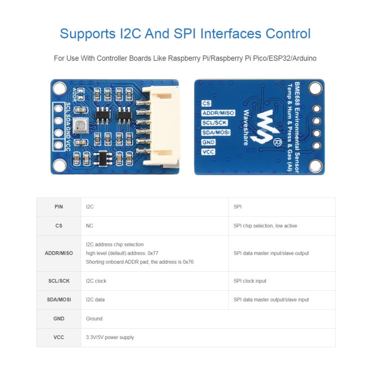 Waveshare BME680 Environmental Sensor Supports Temperature / Humidity / Barometric Pressure / Gas Detection