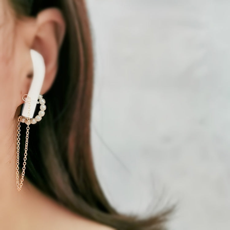 3 PCS Universal Bluetooth Headset Anti-lost C Type Pearl 925 Silver Needle Earring Ear Chain
