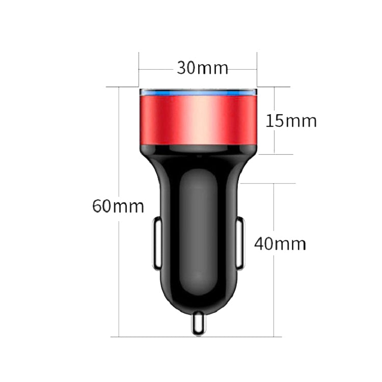 2 PCS Aluminum Ring Display Car Charger QC3.0+2.4A Aluminum Alloy Multi-function Halo Digital Display Car Charger(Champagne Red)