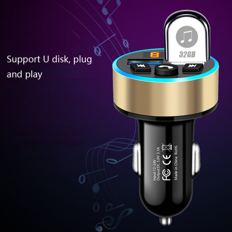 Halo Car MP3 Bluetooth Player Car Charger Car FM Transmitter 3.1A Car Charger(Elegant Black)