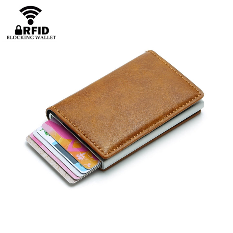 Automatic Elastic Card Type Anti-magnetic RFID Anti-theft Retro Card Package Universal Leather Metal Wallet(Black) - free shipping - PMC Jewellery - Order now!