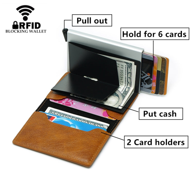Automatic Elastic Card Type Anti-magnetic RFID Anti-theft Retro Card Package Universal Leather Metal Wallet(Black) - free shipping - PMC Jewellery - Order now!