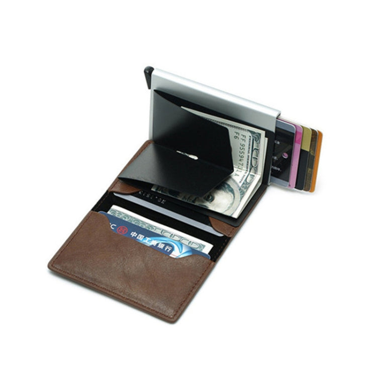 Automatic Elastic Card Type Anti-magnetic RFID Anti-theft Retro Card Package Universal Leather Metal Wallet(Black) - free shipping - PMC Jewellery - Order now!