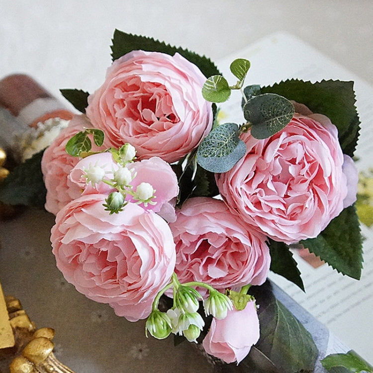 5 PCS Artificial Rose Flowers Small Bouquet Flores Home Party Wedding Fake Flower Decoration(Pink and Magenta)